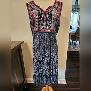 Bila Size Medium Paisley Beaded Bohemian Southwestern Tiered Dress 100% Rayon